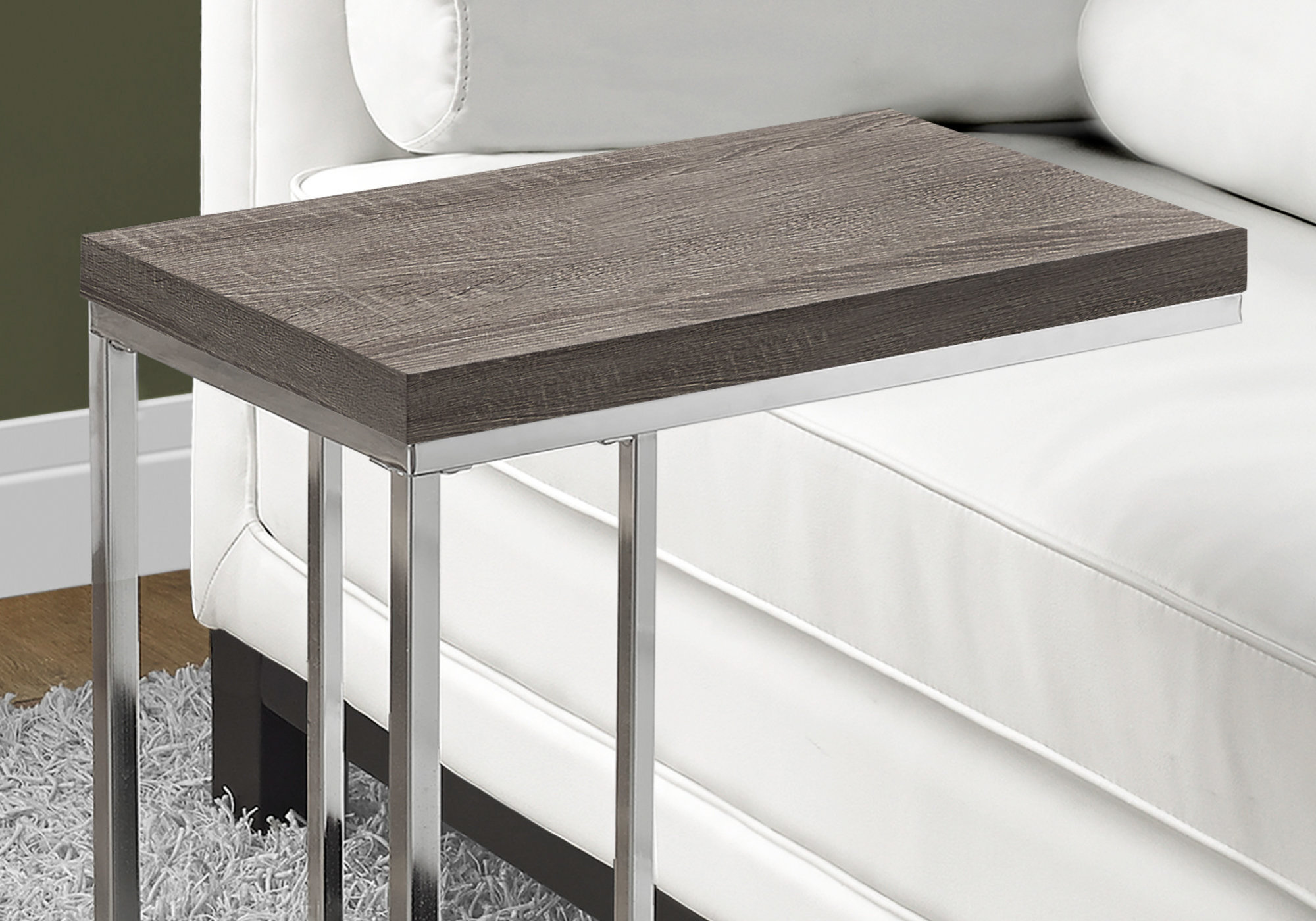 ACCENT TABLE  - DARK TAUPE WITH CHROME METAL